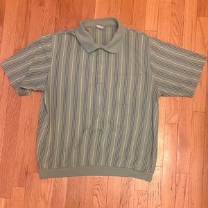Haband Casual Joe Light Green Striped Polo with Subtle Yellow Accents